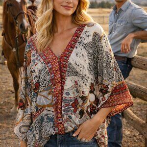 Chico’s Poncho Top Western Boho Small Medium Flowy